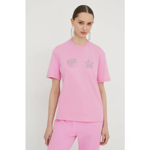 Chiara Ferragni Pamučna majica za žene, boja: ružičasta