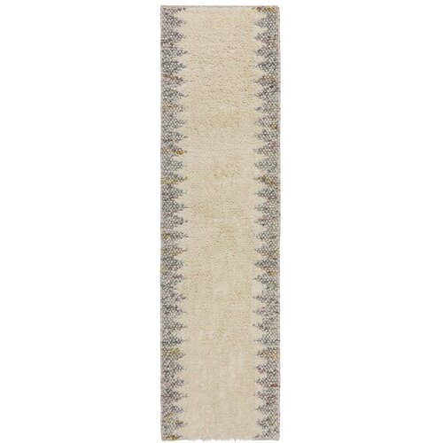 Flair Rugs Siv/kremno bel ročno tkan tekač iz mešanice volne 60x230 cm Minerals Border – Cene
