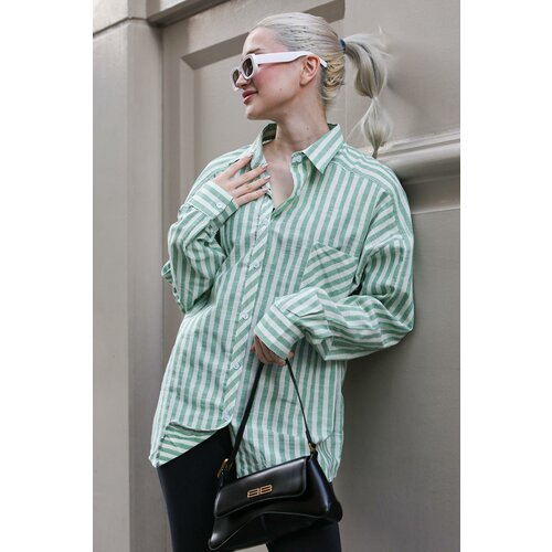 Madmext Green Striped Oversize Women's Shirt Slike