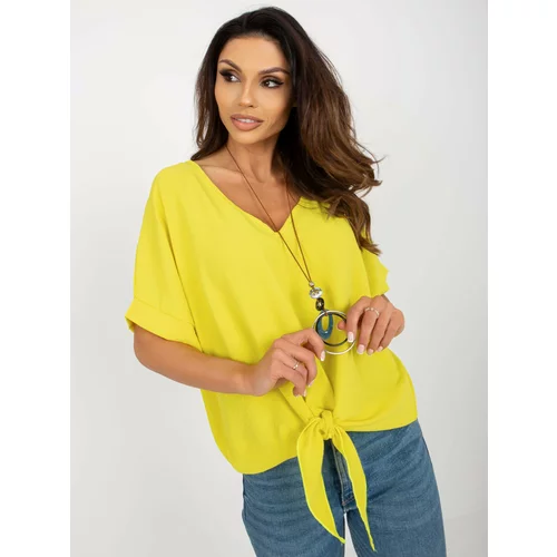 Fashion Hunters Lady's Casual Blouse with Knot - Yellow