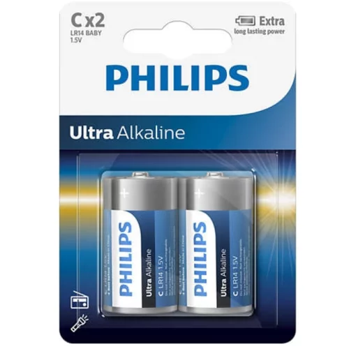 Philips Baterija Ultra Alkaline C-R14, 2 kosa