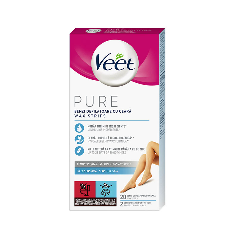 Veet Pure - voščeni trakovi za noge in telo - za občutljivo kožo (20 kosov) Cene