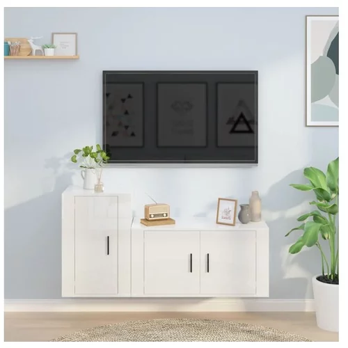  Komplet TV omaric 2-delni visok sijaj bel inženirski les