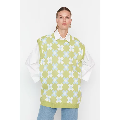 Trendyol Light Green Floral Knitwear Sweater