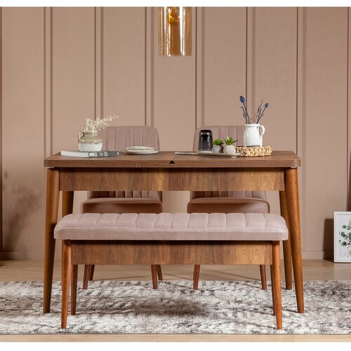 Hanah home Set trpezarijski sto, 2 trpezarijske stolice i klupa Vina 0900 Orah Slike