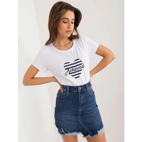 Fashion Hunters White and navy blue T-shirt with heart print BASIC FEEL GOOD