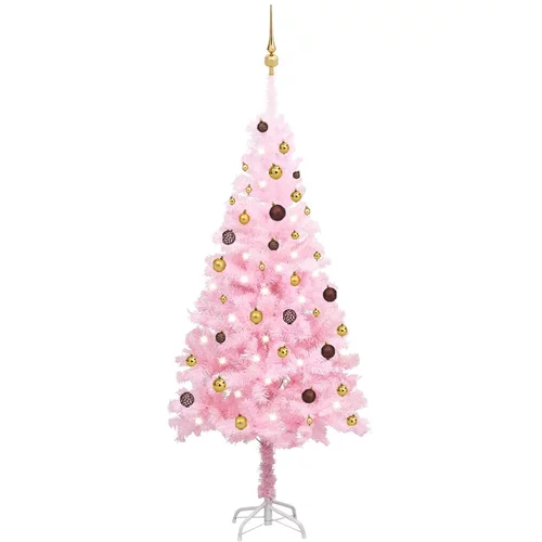 vidaXL umjetno božićno drvce LED s kuglicama ružičasto 180 cm PVC