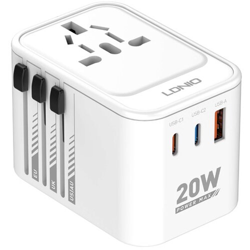  Adapter strujni travel LDNIO Z9 UK/EU/US/AU 1xUSB + 2xUSB-C ports 20W beli Slike