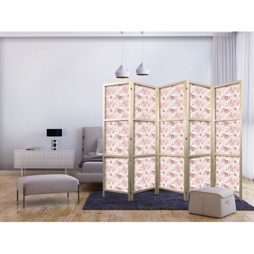  Japanski paravan - Pink Blossoming - Flowers in Warm Colors on a White Background Cene