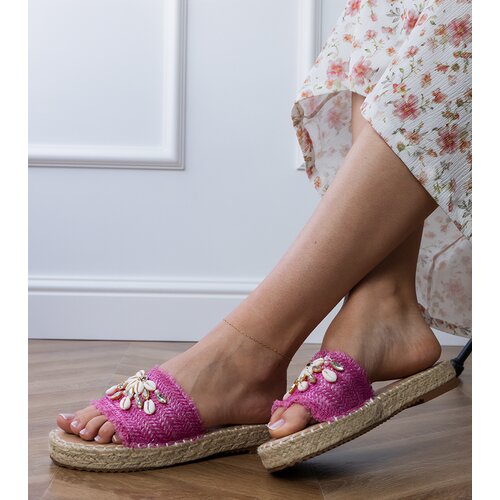 D/CEO Pink woven espadrille flip-flops with walrus shells Slike