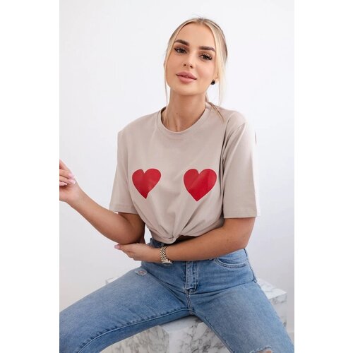 Kesi Cotton blouse with beige heart print Slike