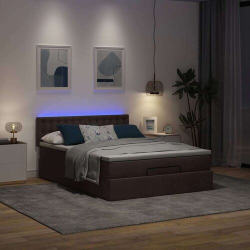  Otomanska postelja z vzmetnico &amp;amp; LEDs rjav 140x190 cm blago, (22011636) Slike
