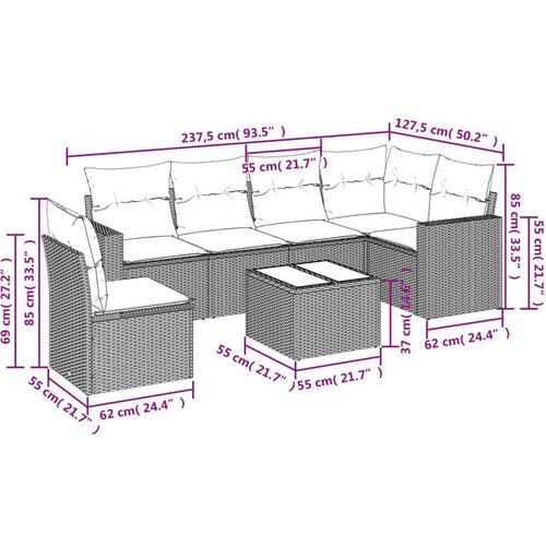  7-dijelni set vrtnih sofa od poliratana s jastucima crni Slike