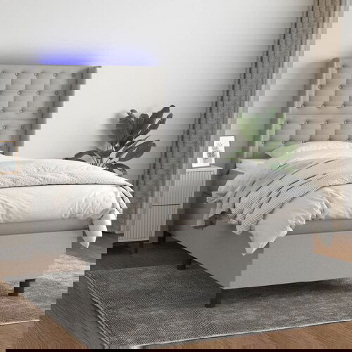 The Living Store Box spring postelja z vzmetnico LED svetlo siva 90x200 cm blago - Box Spring Postelja, (21518064) Slike