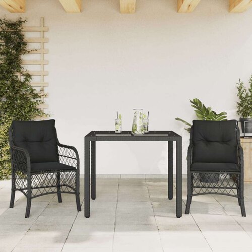  3-dijelni bistro set s jastucima crni od poliratana Cene