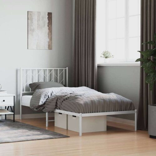 VidaXL Metalni okvir za krevet s uzglavljem bijeli 90x200 cm Slike