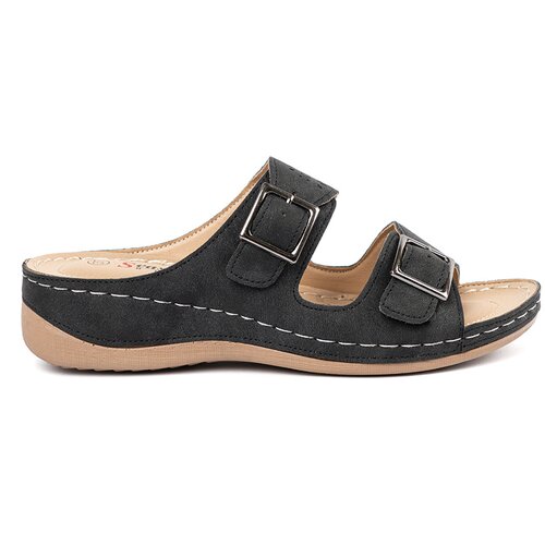 SEASTAR Low-rise wedge sandals with buckles black Slike