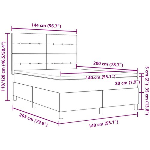 vidaXL Podstavljena postelja z vzmetnico Temno siva 140x200 cm Tkanina Cene