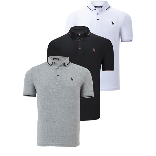 Dewberry TRIPLE SET T8586 MEN&amp;#039;S T-SHIRT-BLACK-WHITE-GREY Slike