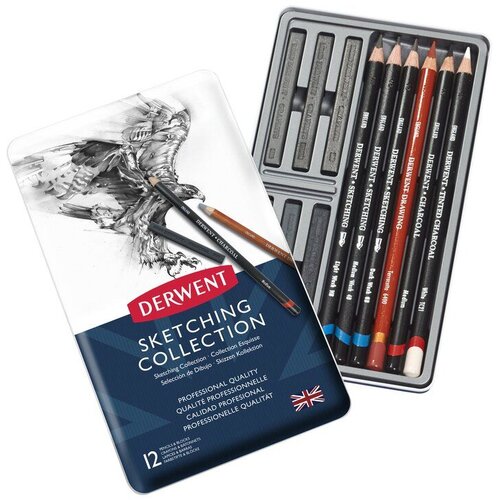 DERWENT set za skiciranje Sketching Collection, 12 dijelova u metalnoj kutiji (34305) Slike