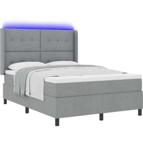  LED Box Spring Krevet Svijetlo siva 140 x 190 cm tkanina Slike