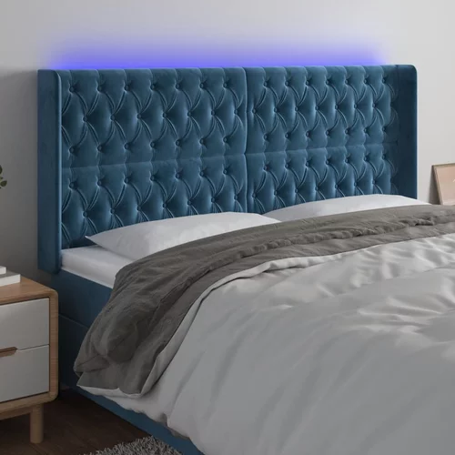 vidaXL LED posteljno vzglavje temno modro 203x16x118/128 cm žamet