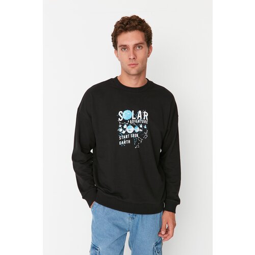 Trendyol Black Men&amp;#039;s Oversize Fit Crew Neck Space Theme Sweatshirt Slike