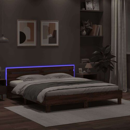  Okvir za krevet s uzglavljem i LED boja smeđeg hrasta 160x200cm Slike