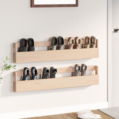 vidaXL Stenski regal za čevlje 2 kosa 110x9x23 cm trdna borovina Cene