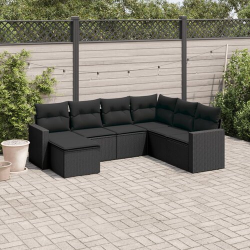  7-dijelni set vrtnih sofa od poliratana s jastucima crni Cijene