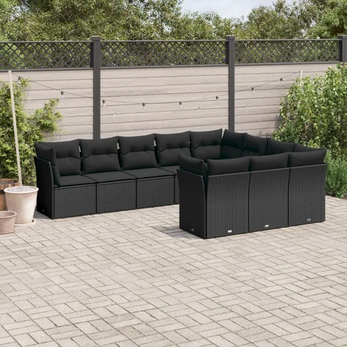 vidaXL 10-dijelni set vrtnih sofa s jastucima crni od poliratana