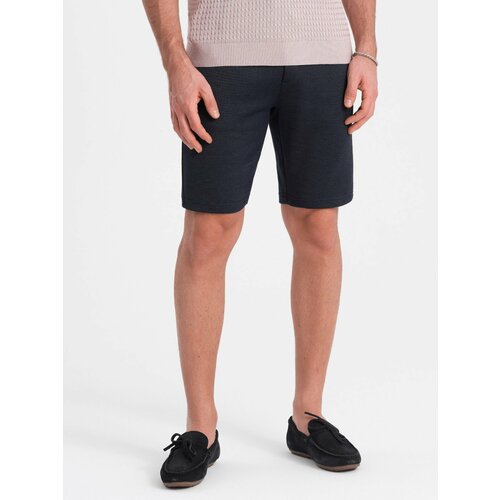 Ombre Men's structured knit shorts with chino pockets - navy blue Slike