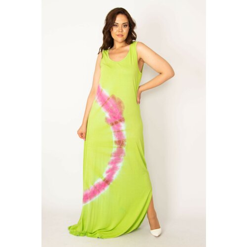 Şans Women's Plus Size Green Tie Dye Printed Maxi Length Dress Slike