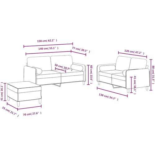  3-dijelni set sofa s jastucima crni bar&amp;scaron;unasti Slike