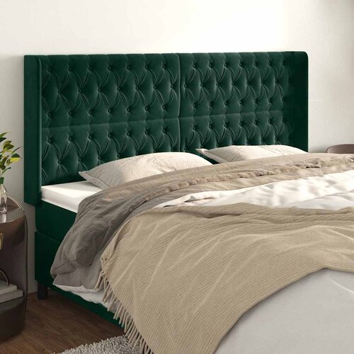  Uzglavlje s u&amp;scaron;ima tamnozeleno 203x16x118/128 cm bar&amp;scaron;unasto Slike