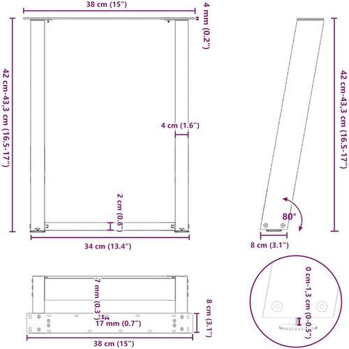 VidaXL Noge za klub stolić U-oblik 2 kom Prirodni čelik 38 x (42-43) cm Čelik Slike