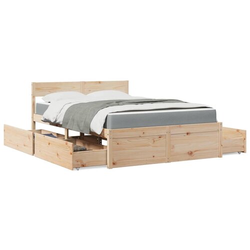 VidaXL Krevet s ladicama i madracem 140 x 190 cm od masivne borovine Slike