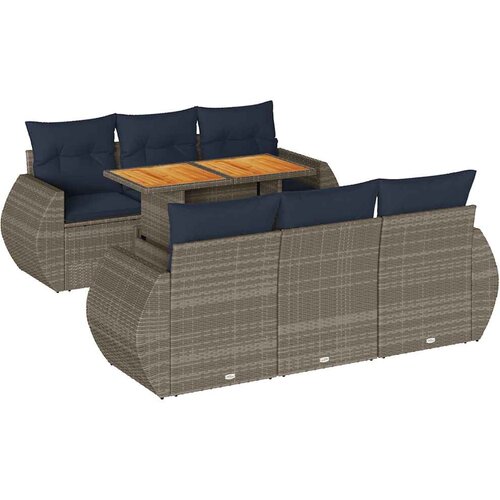 vidaXL Vrtna garnitura - 7-dijelni set vrtnih sofa sivi od poliratana - Siva 1 Cijene