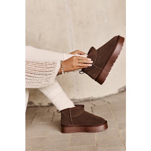 Kesi Fashion Suede Low Snow Boots Brown Nucca Cene