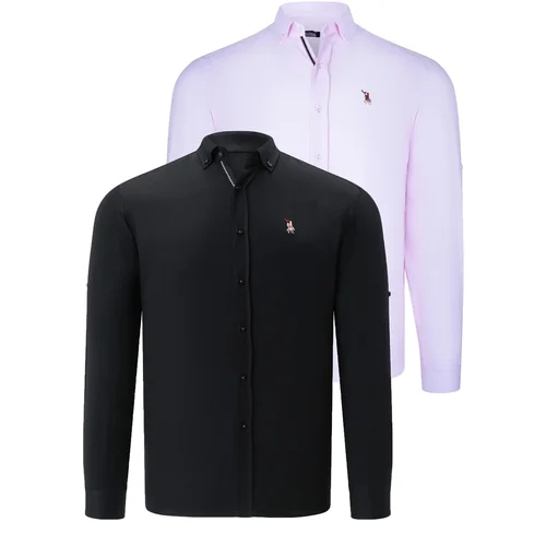 Dewberry DUAL SET G674 MENS SHIRTS-BLACK-PINK