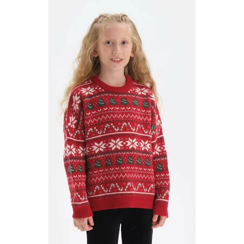 Dagi Red Jacquard Knitwear Sweater