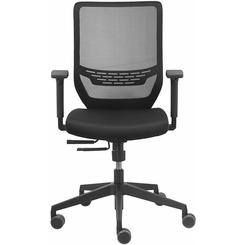 TrendOffice Vrtljiv pisarniški stol TO-SYNC, z naslonoma za roke in univerzalnimi kolesi, črne barve, mrežasto hrbtno naslonjalo