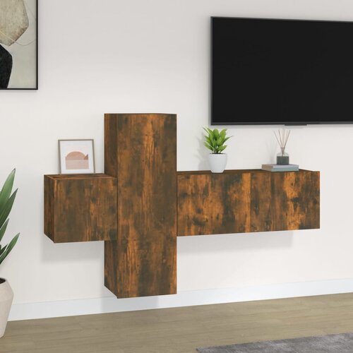 The Living Store Komplet TV omaric 3-delni dimljen hrast konstruiran les - Komplet TV Omaric, (21374270) Slike