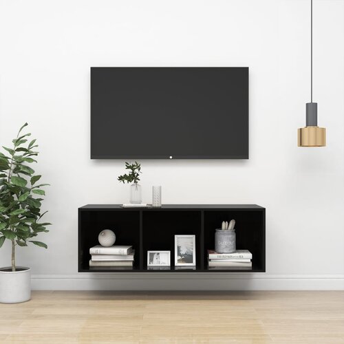 The Living Store Stenska TV omarica visok sijaj črna 37x37x107 cm iverna plo&amp;scaron;ča - TV Omarica, (21375200) Slike
