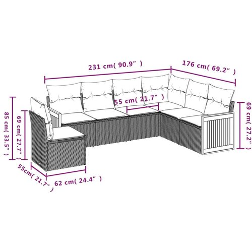 VidaXL 6-dijelni set vrtnih sofa s jastucima crni od poliratana Slike