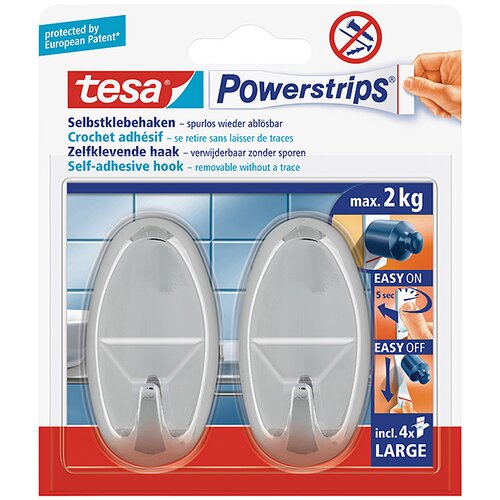Tesa Samolepilna kljukica Tesa Powerstrips (ovalna, velikost: L, krom, 2 kosa) Cene
