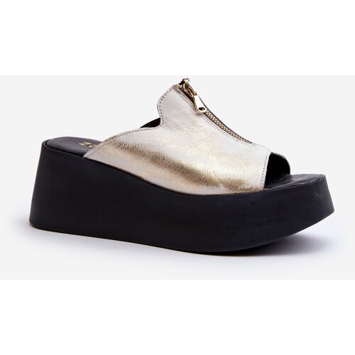 Zazoo 2916 Women&amp;#039;s Slippers on Chunky Platform with Zipper Gold Slike