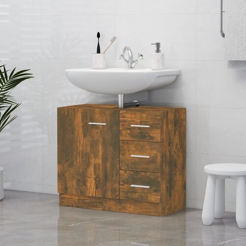 VidaXL Ormarić za umivaonik boja dimljenog hrasta 63x30x54 cm drveni Slike