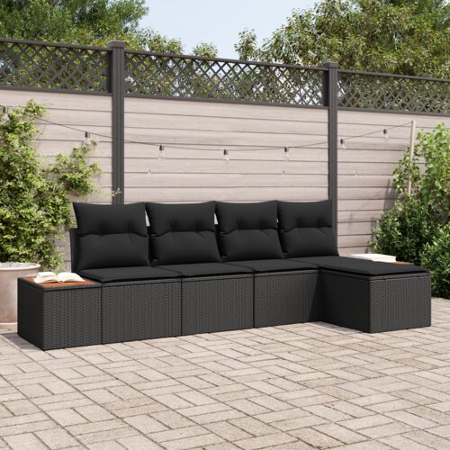 vidaXL 5-delni set vrtnem kavču z blazinami črn poly rattan acacia Cene