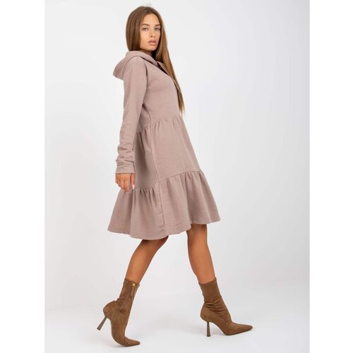 Fashion Hunters Dark beige FRESH MADE flared sweatshirt dress with a frill Slike